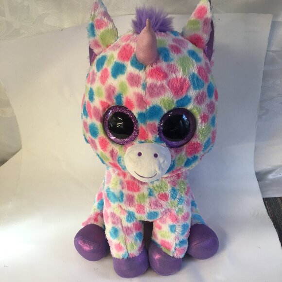 TY Beanie Boos WISHFUL the Unicorn Glitter Eyes LARGE 17" Confetti Exclusive - Picture 1 of 14